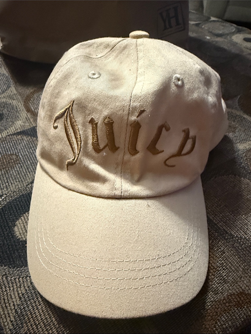 Juicy Couture Cream Baseball Cap with Gold Script Logo